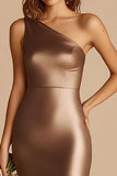 Mermaid One Shoulder Coffee Formal Dress With Slit