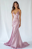 Mermaid Pink Satin Simple Prom Dress