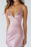 Mermaid Pink Satin Simple Prom Dress