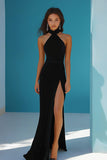 Halter Mermaid Black Tie Dress With Slit