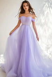 Off The Shoulder A Line Lilac Tulle Prom Dress