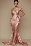 Strapless Pink Mermaid Prom Dress With Slit