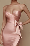 Strapless Pink Mermaid Prom Dress With Slit