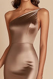One Shoulder Mermaid Coffee Formal Dress With Slit
