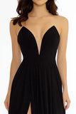 A Line Strapless Black Tie Dress With Slit
