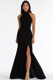 Mermaid Halter Black Tie Dress With Slit