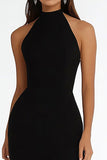 Mermaid Halter Black Tie Dress With Slit