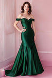 Off The Shoulder Mermaid Dark Green Satin Prom Dress