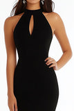 Halter Mermaid Satin Black Tie Dress With Slit