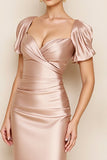 Sheath Champagne Satin Simple Formal Dress