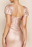 Sheath Champagne Satin Simple Formal Dress