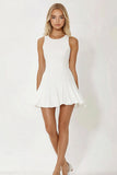 Simple White Chiffon Ruffled Graduation Dress