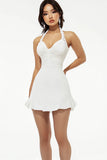 White Halter Bodycon Mini Dress With Lace