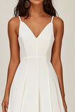 White Ruched A Line Spaghetti Straps Party Dress