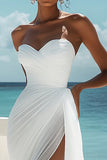 Sweetheart White A Line Chiffon Formal Dress With Slit