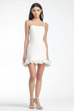 White Bodycon Spaghetti Straps Mini Dress With 3D Flowers