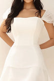 White Cap Sleeve Square Neck A Line Graduation Dress