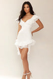 White Bodycon V-Neck Ruffled Mini Dress
