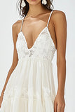 White A Line Spaghetti Straps Party Dress With Lace