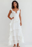 White A Line Tiered Chiffon Party Dress