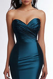 Strapless Navy Mermaid Prom Dress With Ruffles