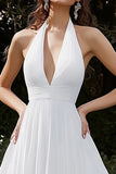 Halter White A Line Chiffon Prom Dress