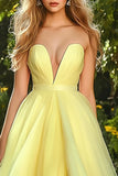 Strapless Daffodil A Line Tulle Prom Dress With Slit