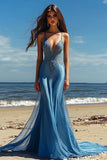 Mermaid Blue Long Prom Dress With Appliques