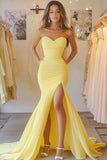 Mermaid Strapless Daffodil Prom Dress With Slit