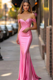 Mermaid Off The Shoulder Pink Prom Dress