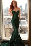 Glitter Green Strapless Mermaid Prom Dress