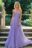 Strapless A Line Lilac Appliqued Prom Dress