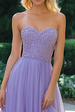 Strapless A Line Lilac Appliqued Prom Dress