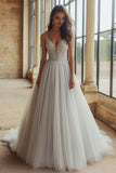 Grey A Line Tulle Prom Dress With Beading