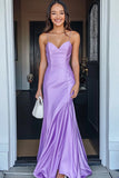 Mermaid Lilac Satin Simple Prom Dress