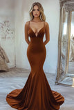 Mermaid Terracotta Satin Long Prom Dress