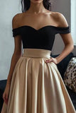 Off The Shoulder A Line Gold Long Prom Dress