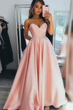 Pink Strapless A Line Satin Prom Dress