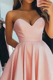 Pink Strapless A Line Satin Prom Dress