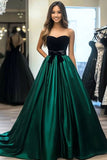 Strapless A Line Green Prom Dress With Bow