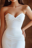 Mermaid Strapless White Prom Dress With Slit