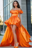 Off The Shoulder Orange A Line High-Low Prom Dress