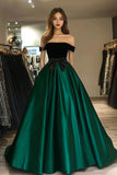 Off The Shoulder A Line Green Prom Dress With Bow