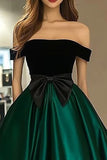 Off The Shoulder A Line Green Prom Dress With Bow