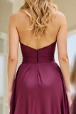 Halter Burgundy A Line Prom Dress With Slit