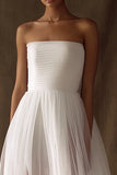 White Tulle Strapless Graduation Dress