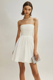 White Strapless A Line Chiffon Mini Dress