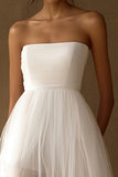 Simple White Asymmetrical A Line Graduation Dress With Tulle