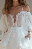 White Long Sleeve Cold Shoulder Ruffled Graduation Dress