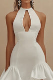 Stylish Cut Out A Line Ruffled White Mini Dress